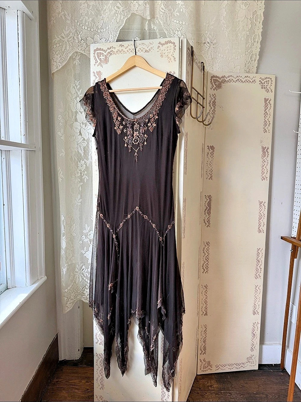 ECI 90s Y2K Brown beaded dress